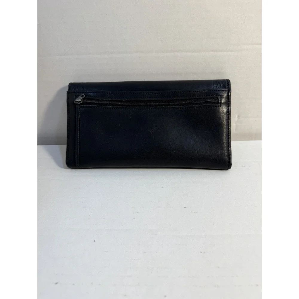 Vintage Liz Claiborne‎ Black Leather Clutch Wallet Embossed Braiding Flap